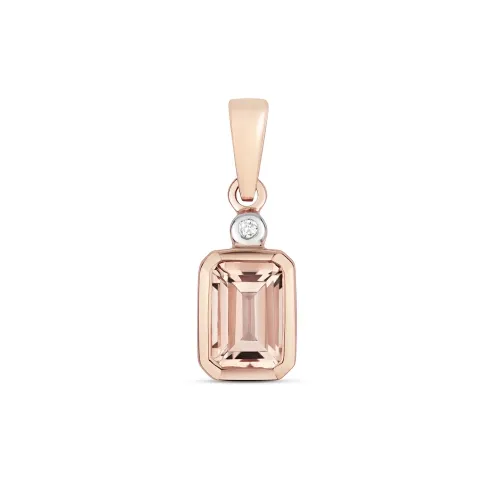 Diamond and Morganite Pendant Emerald Cut 0.76ct 9ct Rose Gold